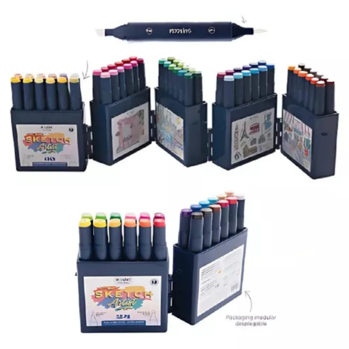 Caja 48 Marcadores Sketch Mooving Doble Punta