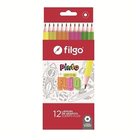 Caja x12 Lapiz de Grafito HB Fluo - Filgo