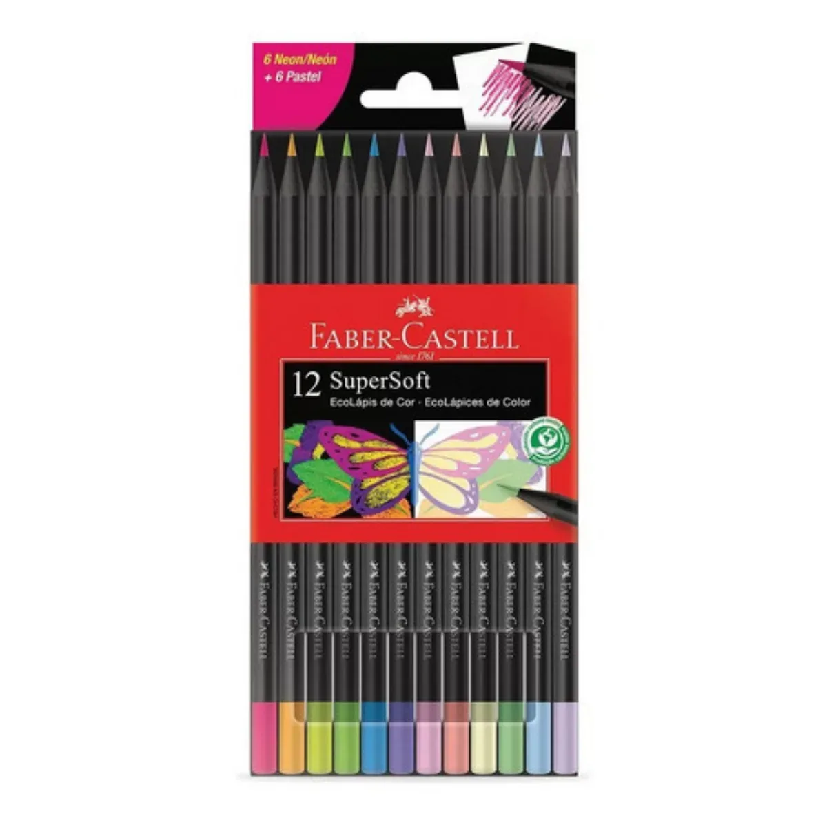 Lápices de Colores Supersoft x12 Pastel y Neon - Faber Castell