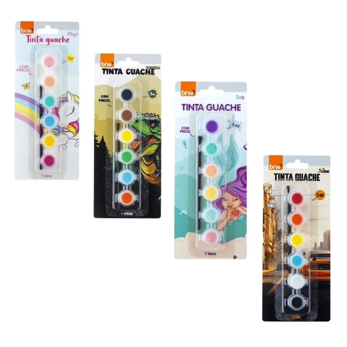 Temperas 3ml con Pincel x6 Colores - BRW