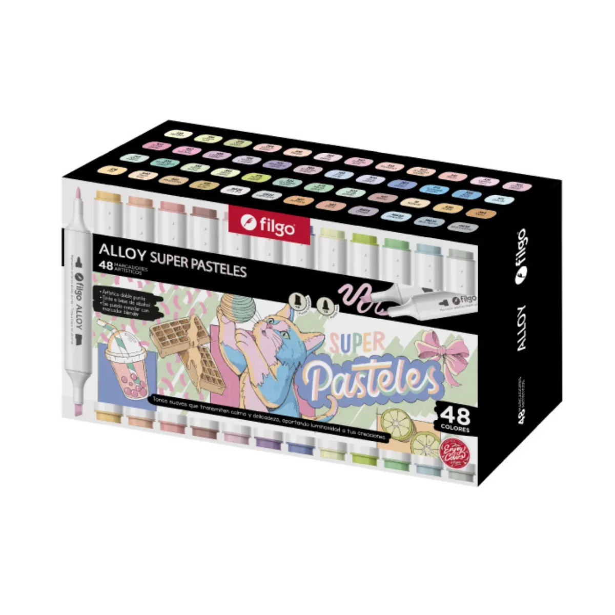 Estuche 48 Marcadores Pasteles Doble Punta Alloy - Filgo
