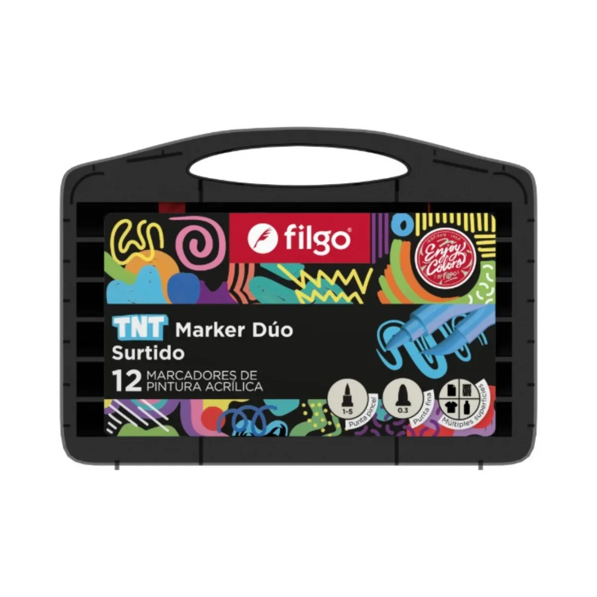 Valija x12 Marcadores TNT Doble Punta - Filgo