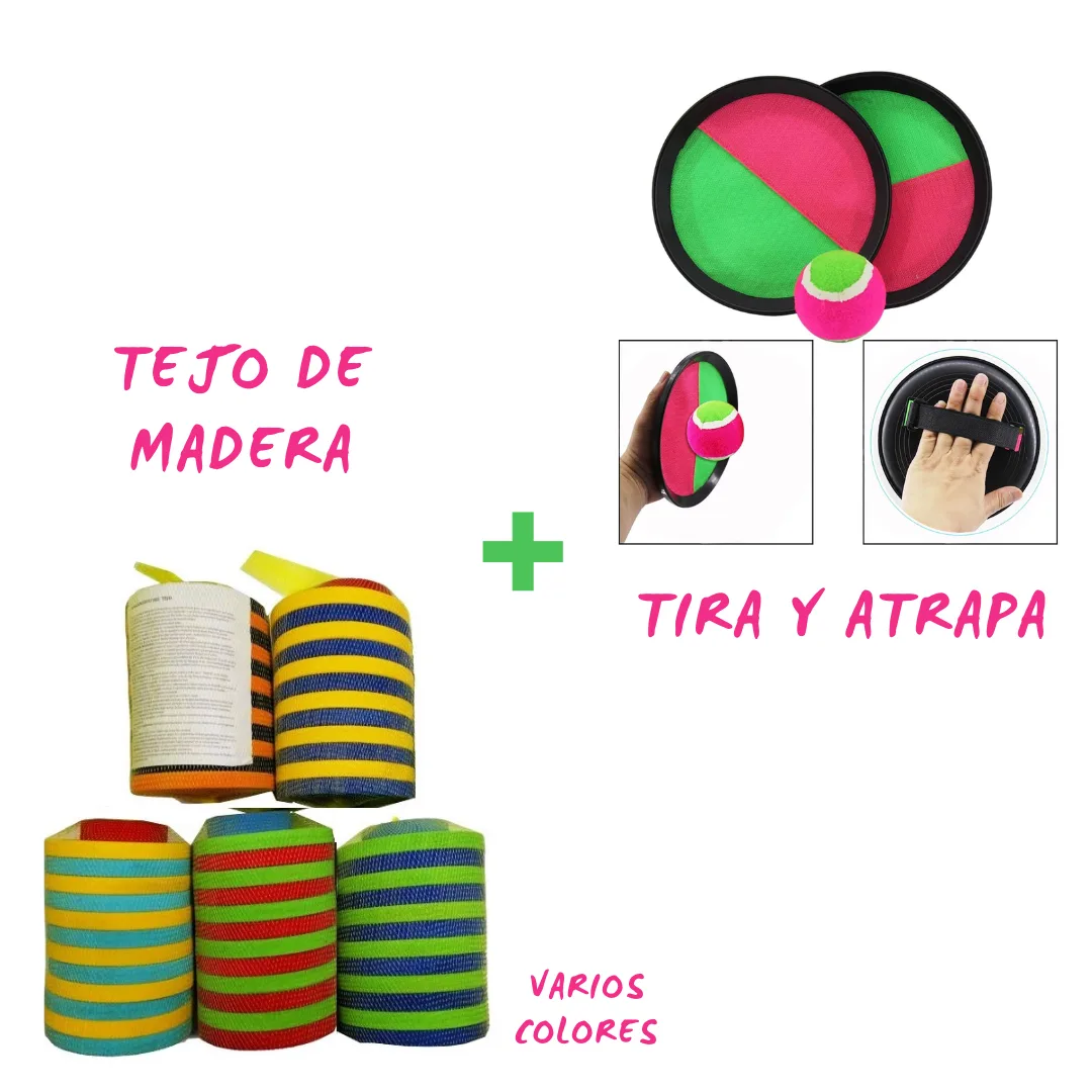 Combo Tira y Atrapa + Tejo de madera