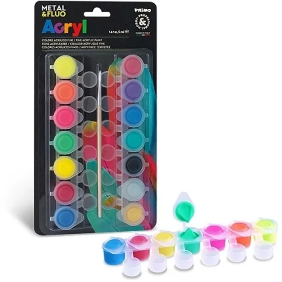 Kit Pintura Acrilica x14 Fluo y Metal - Primo