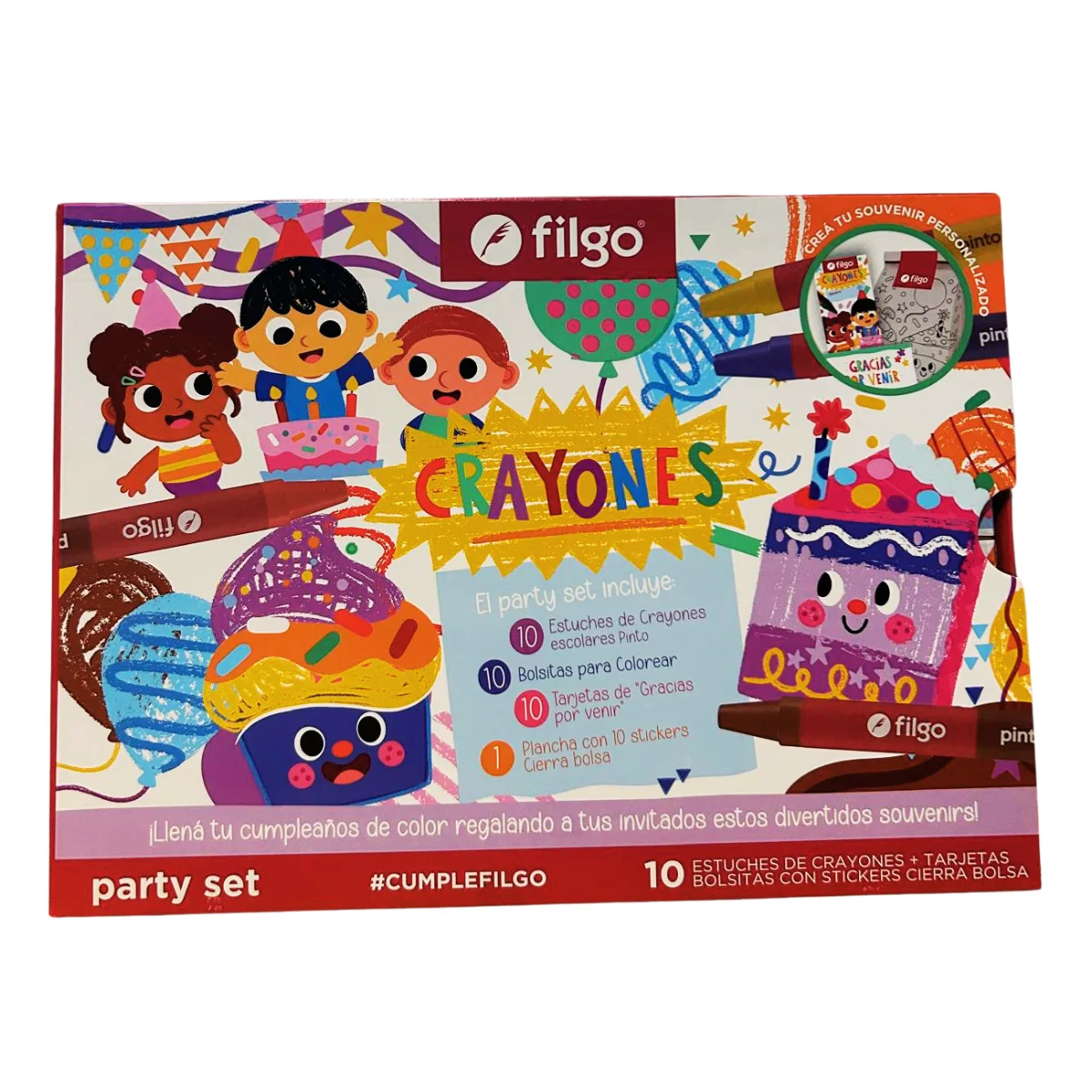 Kit Sorpresita Cumpleaños X10 Party Set Crayones Filgo