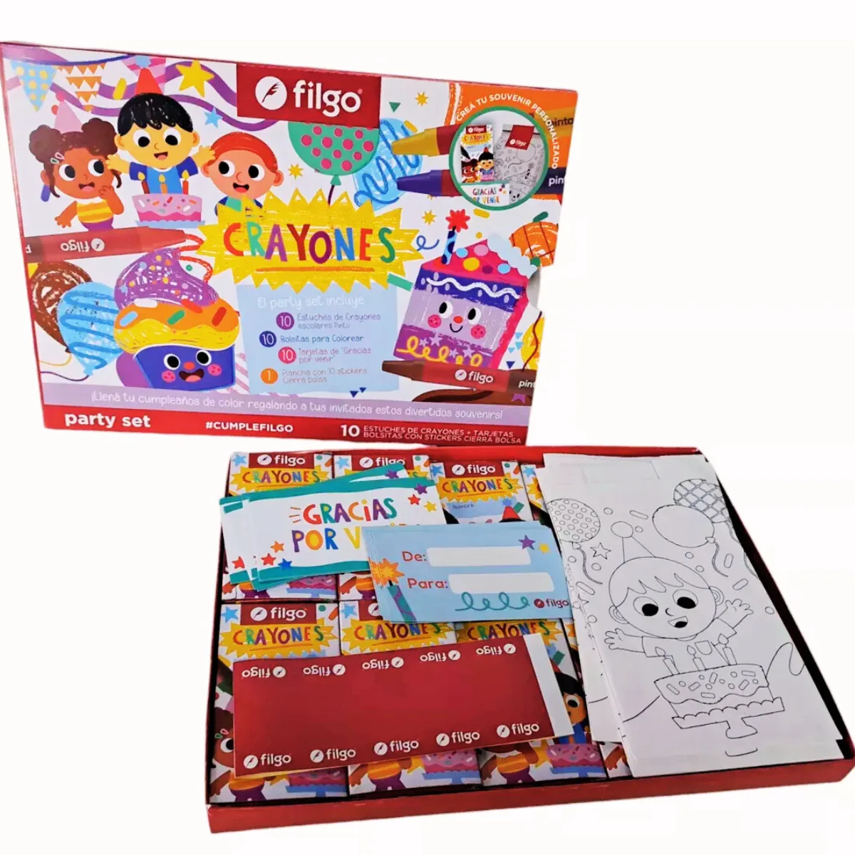 Kit Sorpresita Cumpleaños X10 Party Set Crayones Filgo