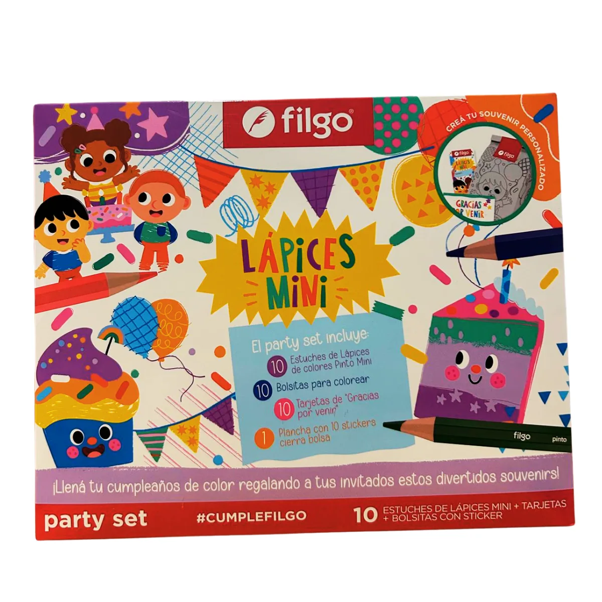 Kit Sorpresita Cumpleaños X10 Party Set Lapices mini Filgo