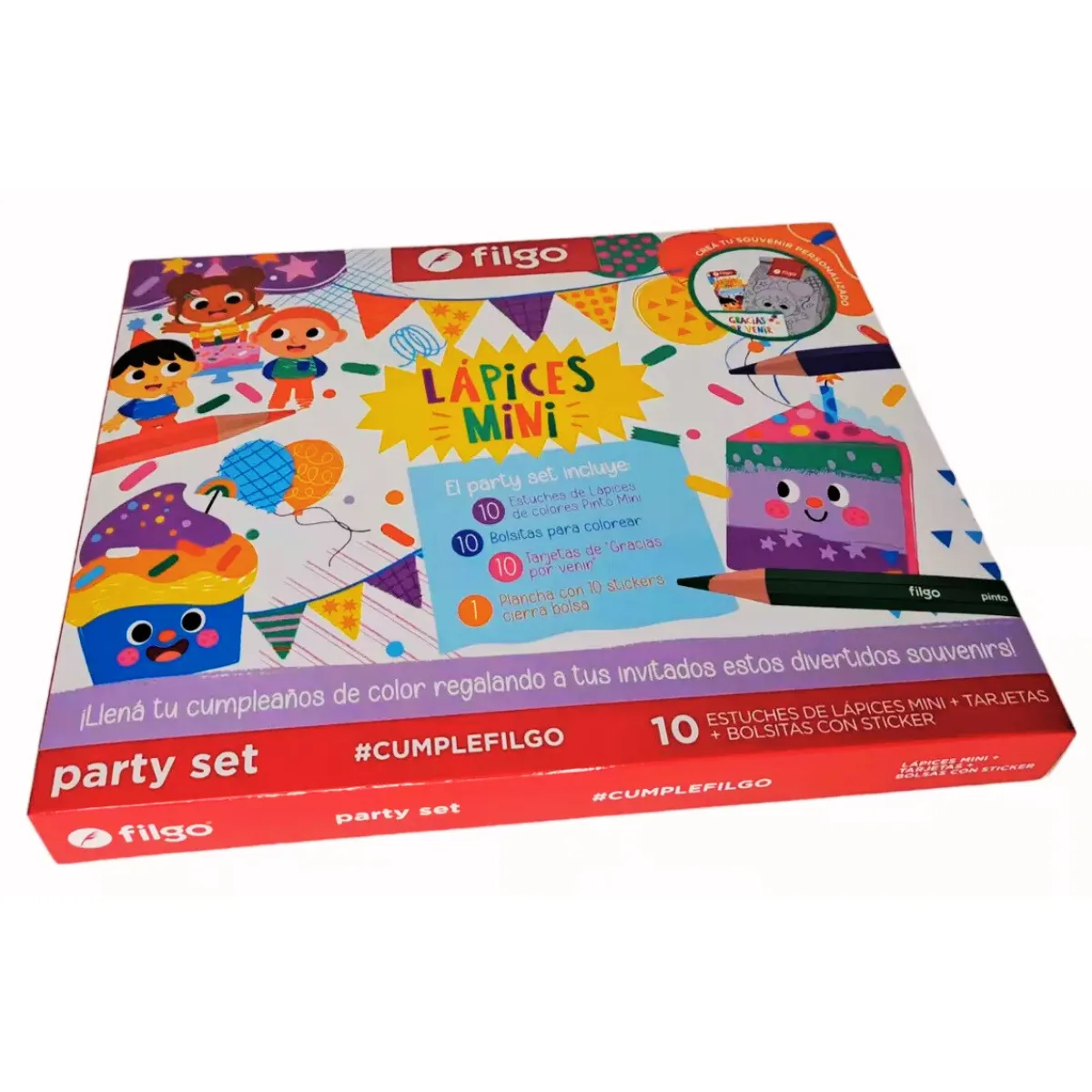 Kit Sorpresita Cumpleaños X10 Party Set Lapices mini Filgo 3