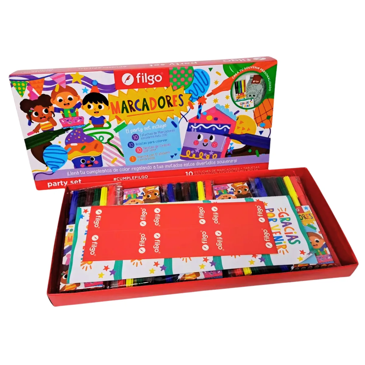 Kit Sorpresita Cumpleaños X10 Party Set Marcadores Filgo