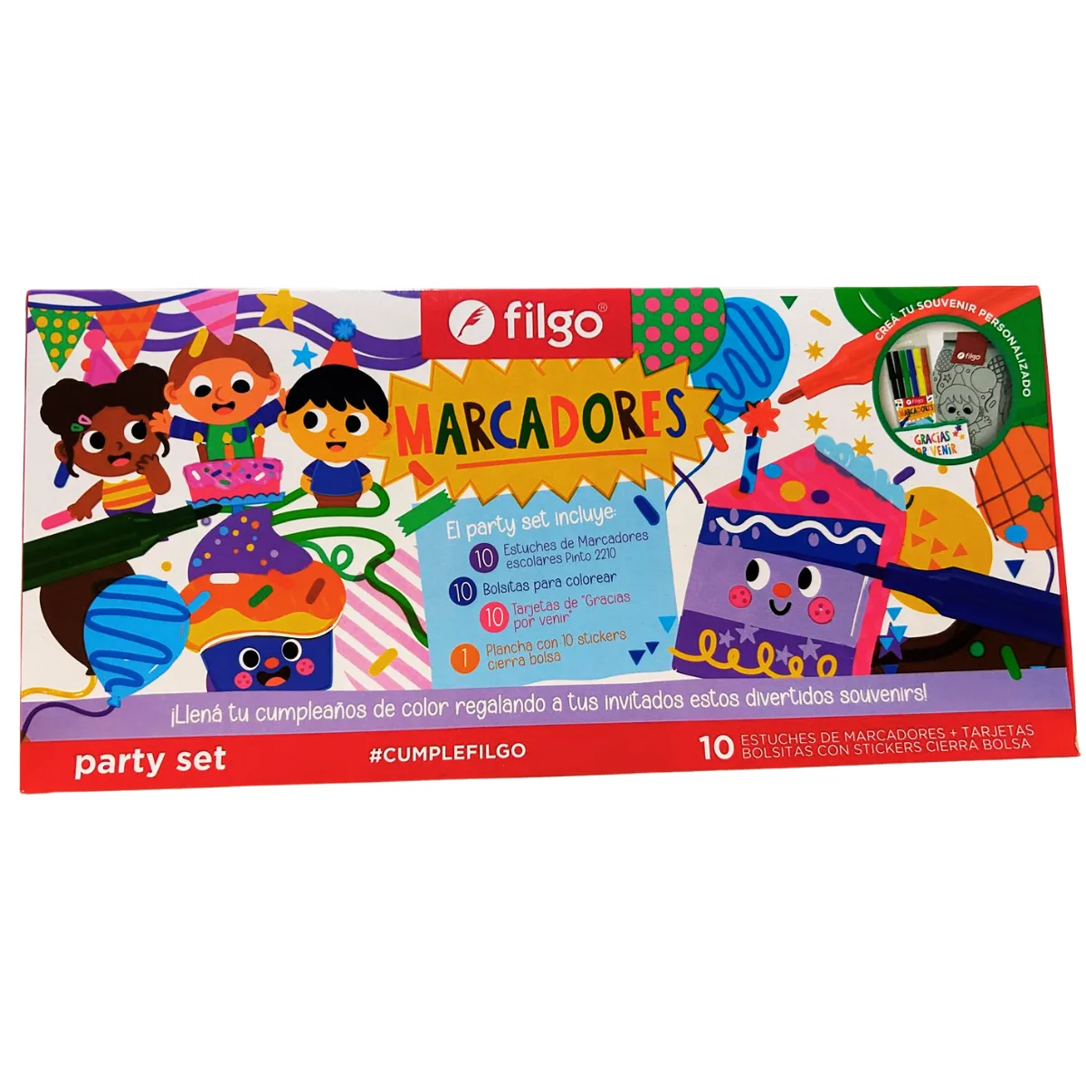 Kit Sorpresita Cumpleaños X10 Party Set Marcadores Filgo