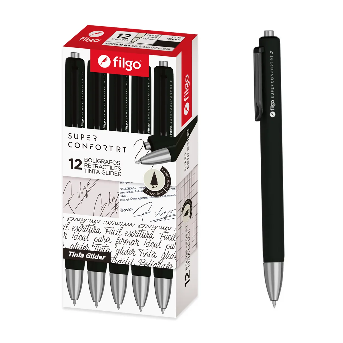 Lapicera Tinta Glider 0,7 Confort Negra - Filgo