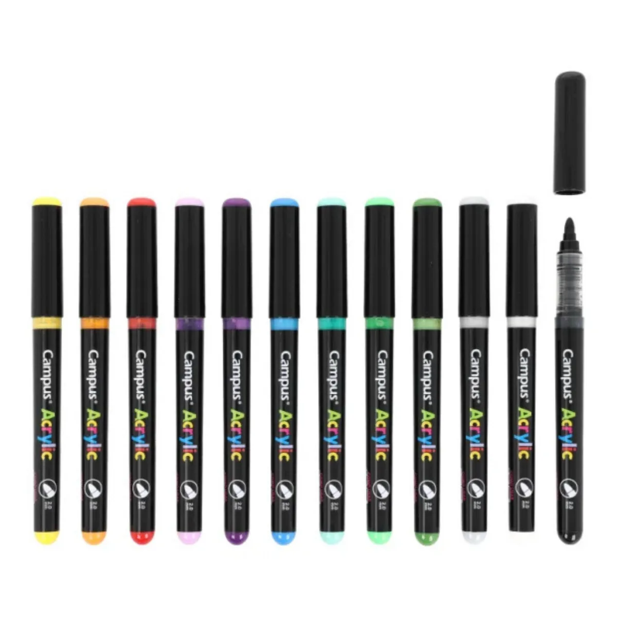 Marcadores de Pintura Acrilica Punta Conica x12 Colores Vivos - Campus