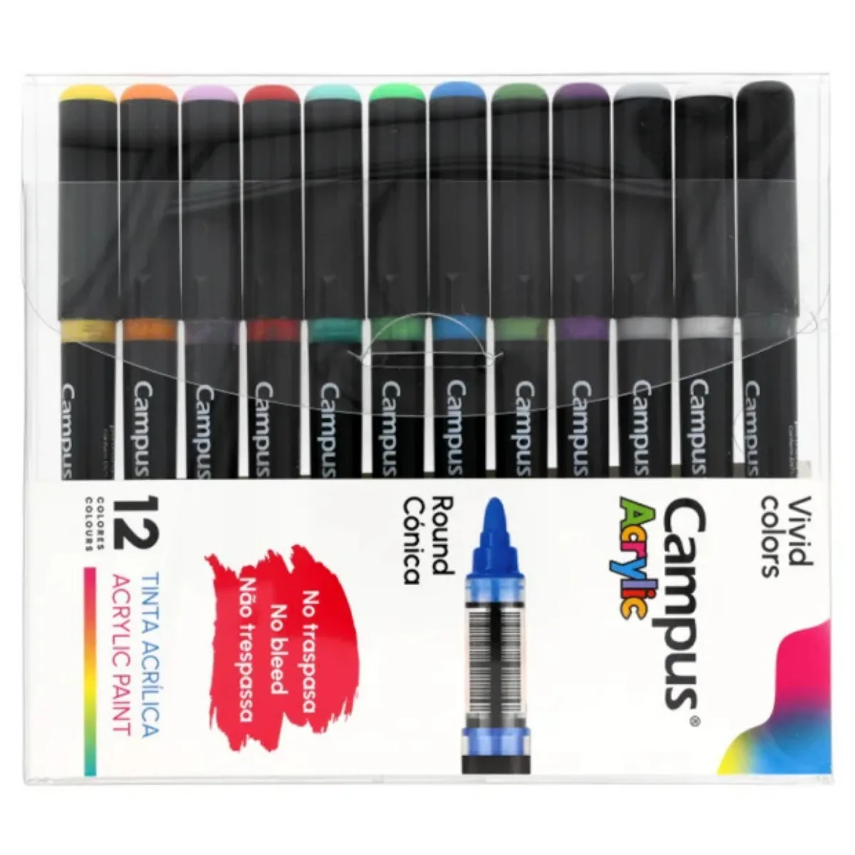 Marcadores de Pintura Acrilica Punta Conica x12 Colores Vivos - Campus