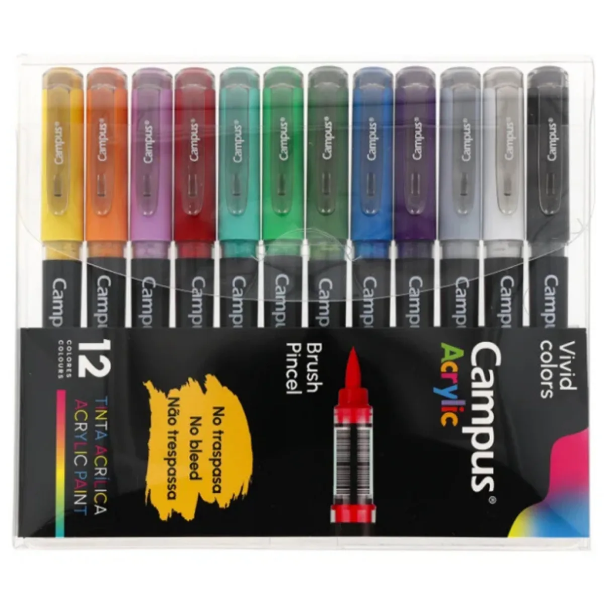 Marcadores de Pintura Acrilica Punta Pincel x12 Colores Vivos - Campus