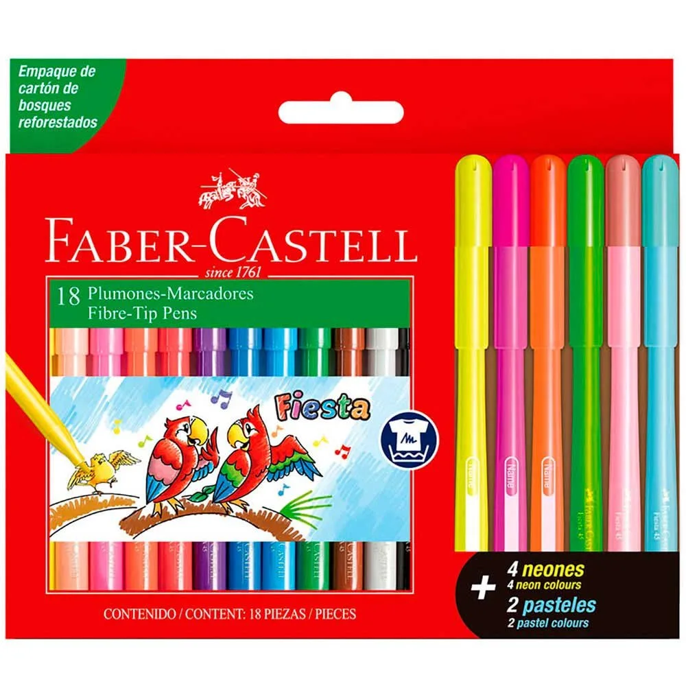 Marcadores Finos x18 - Faber Castell (Incluye Neon y Pastel)