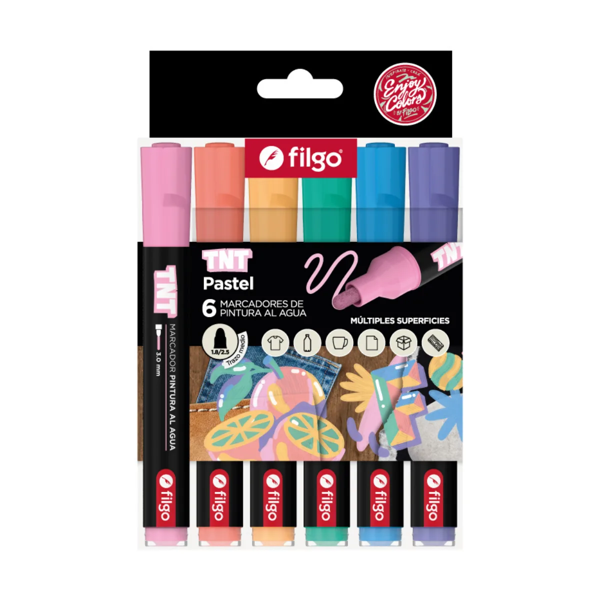 Marcadores TNT x6 Colores Pasteles - Filgo