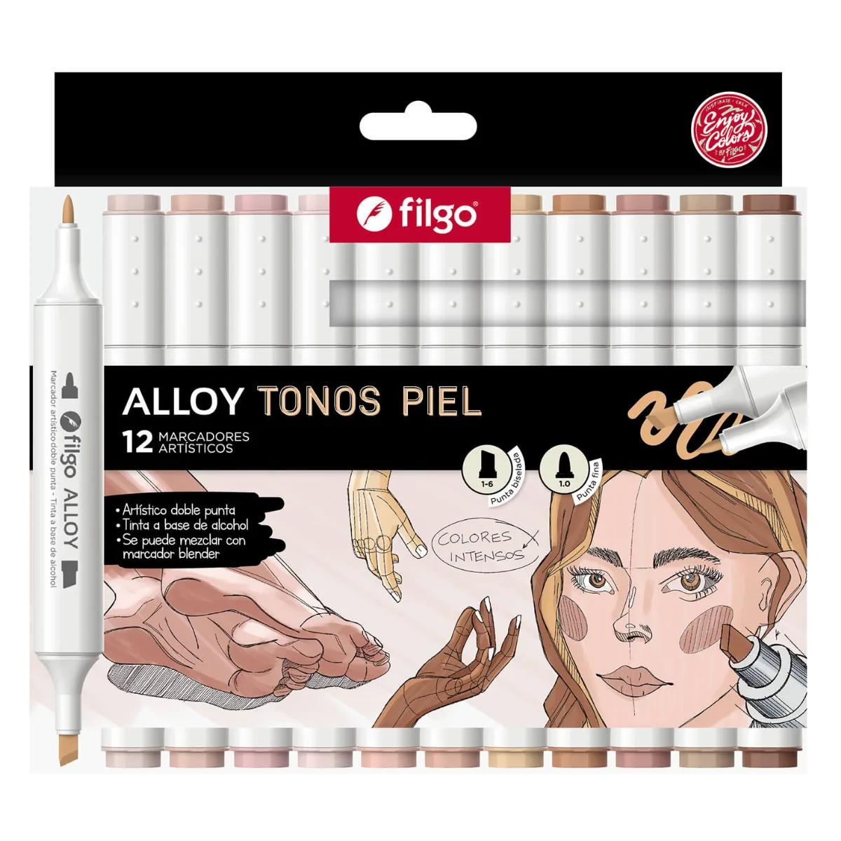 Marcadores x12 Alloy Artistico Doble Punta Piel- Filgo