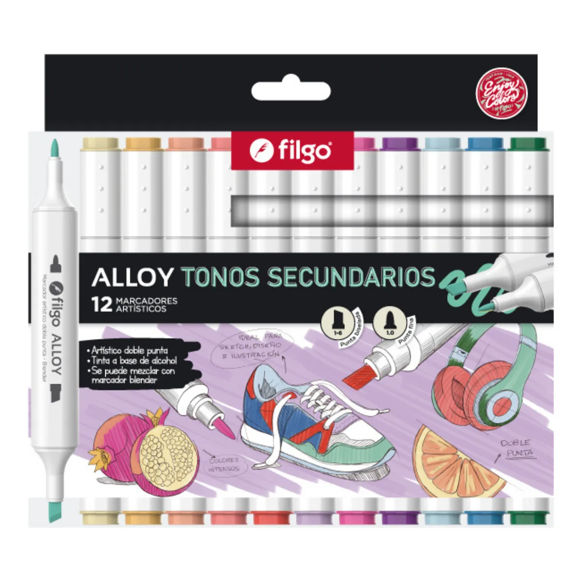 Marcadores x12 Alloy Artistico Doble Punta Tonos Secundarios - Filgo