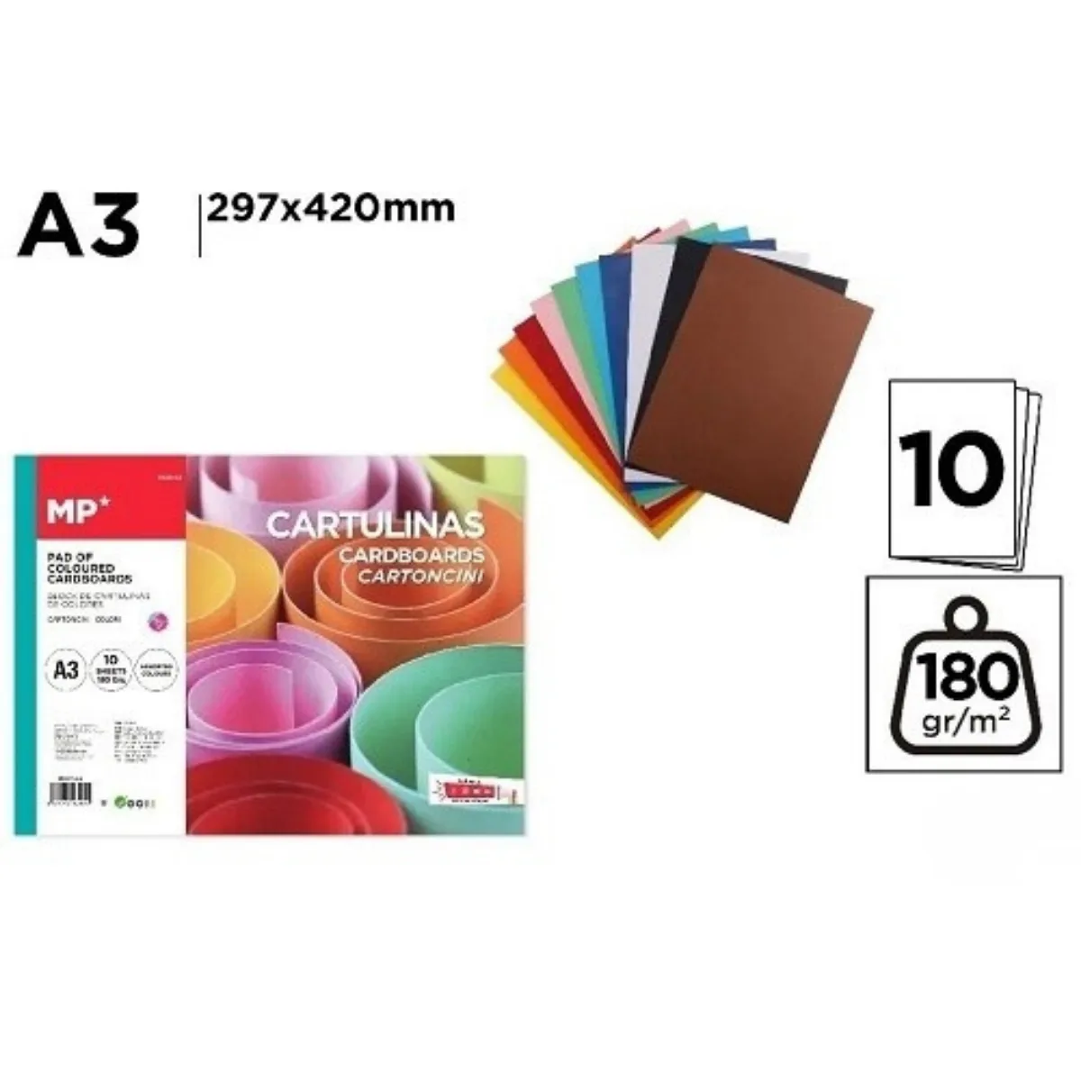 Pack x10 Colores Cartulina A3