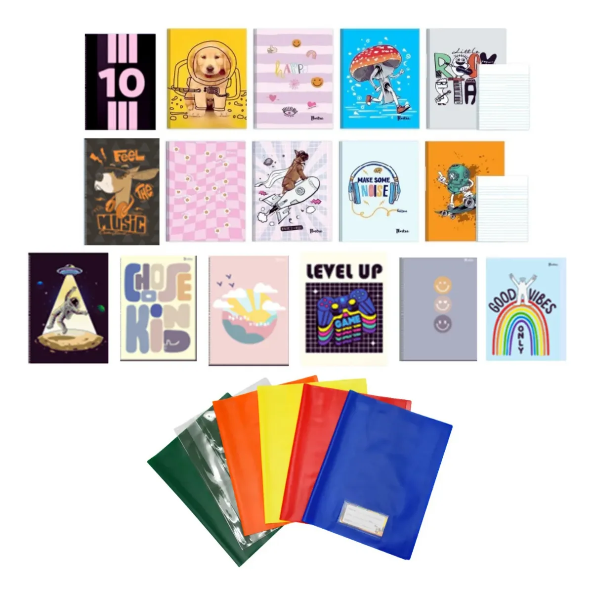 Pack x10 Cuadernos 96h + 10 Forros PVC