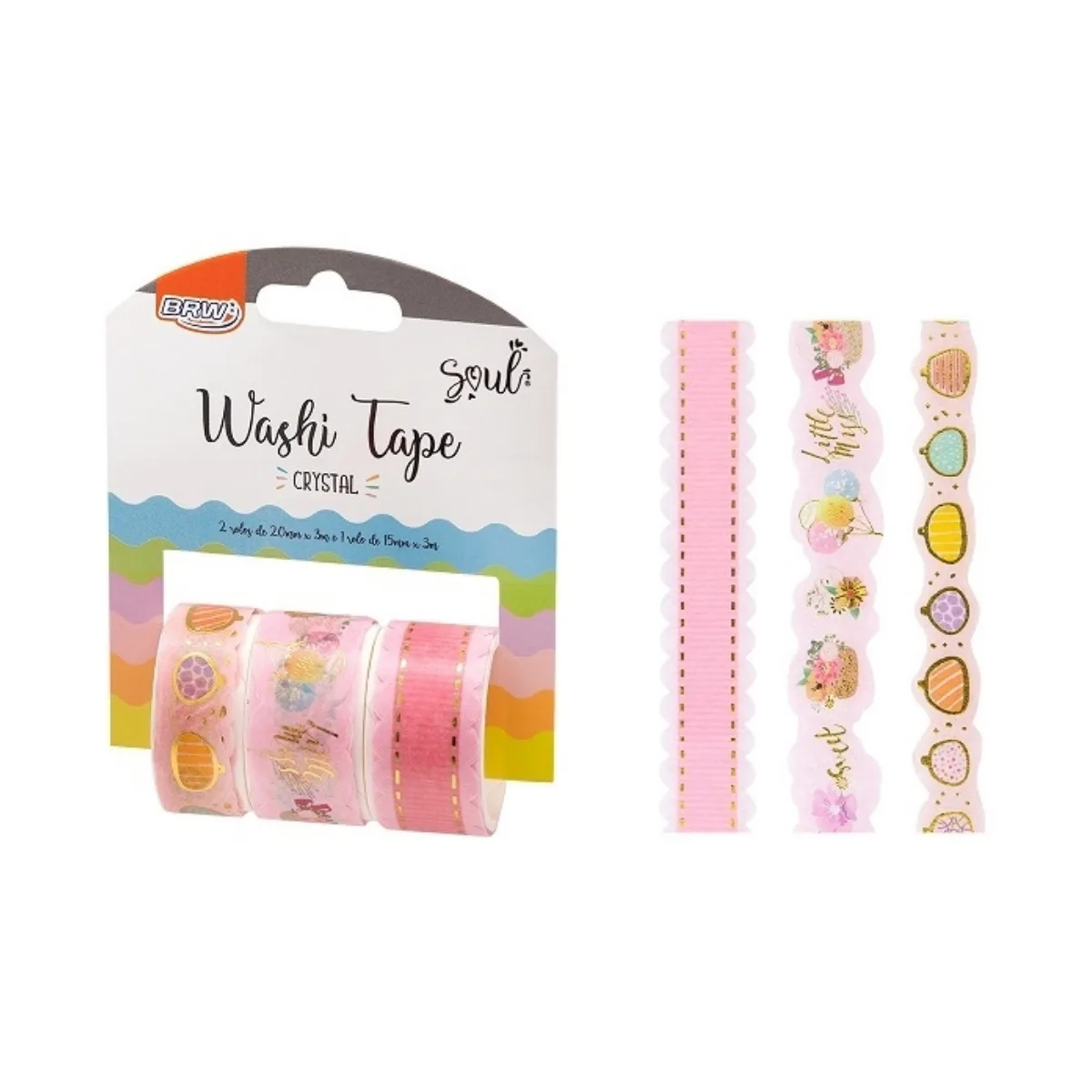 Pack x3 Cinta Decorativa Cristal Rosa - BRW