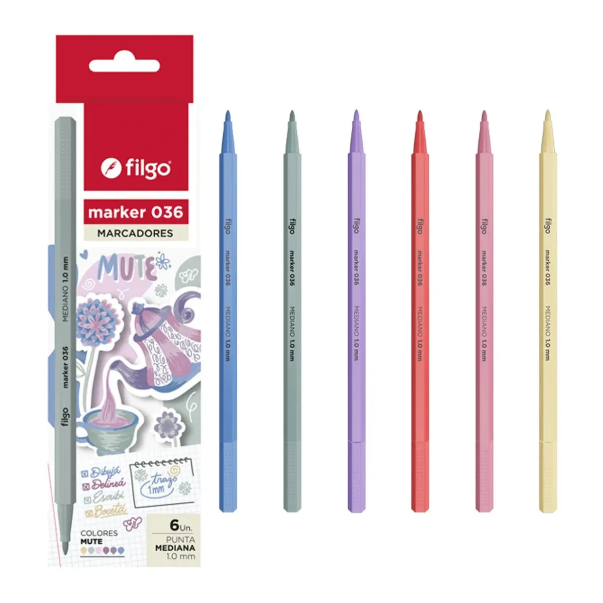 Pack x6 Marcadores 1mm Mute - Filgo