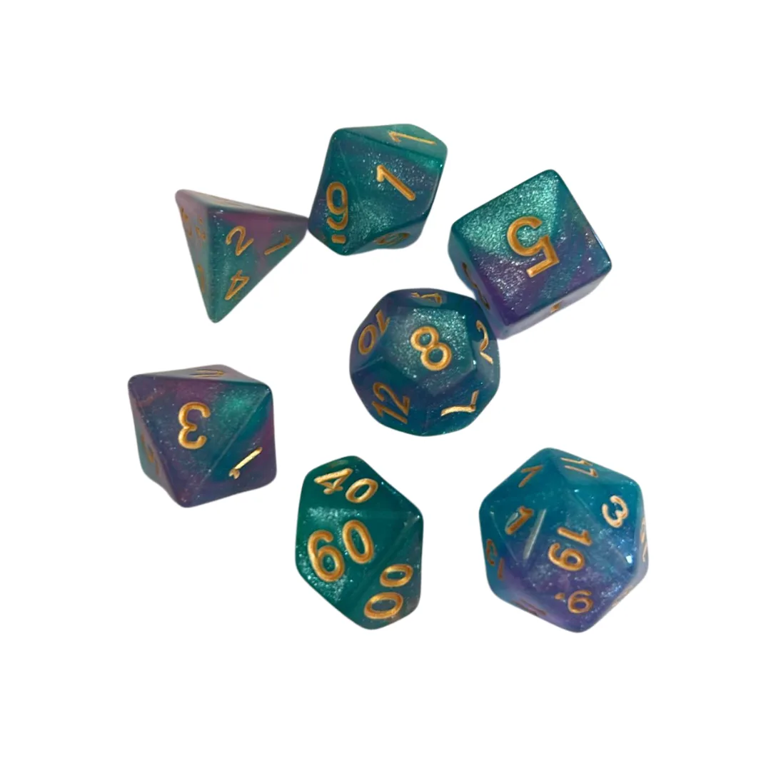 Pack x7 Dados de Rol - Celeste con violeta
