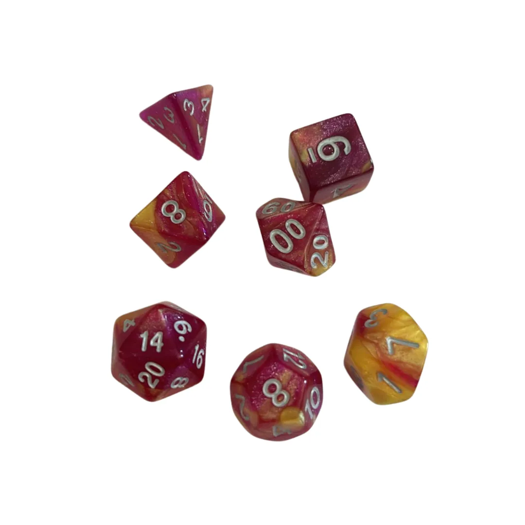 Pack x7 Dados de Rol - Rosa con amarillo