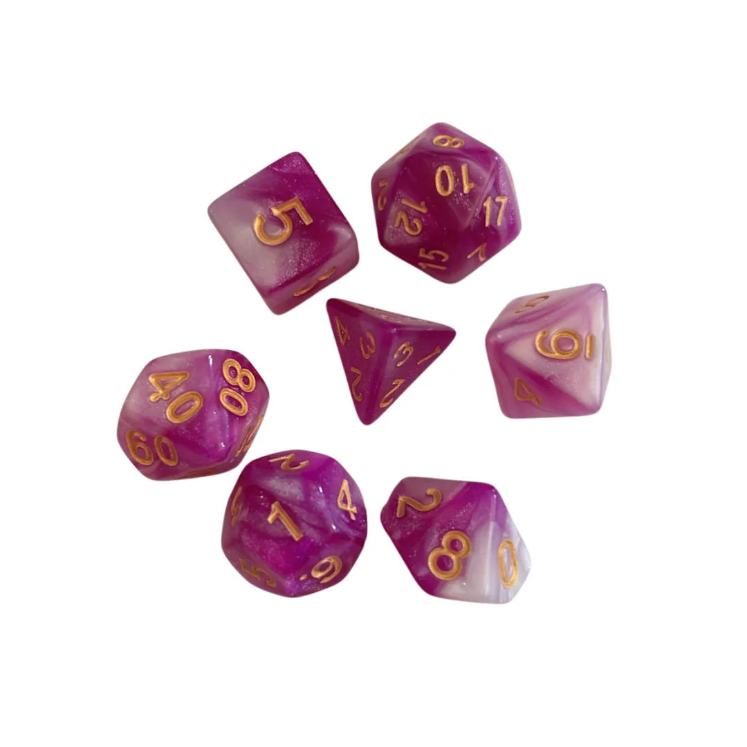 Pack x7 Dados de Rol - Rosa con blanco