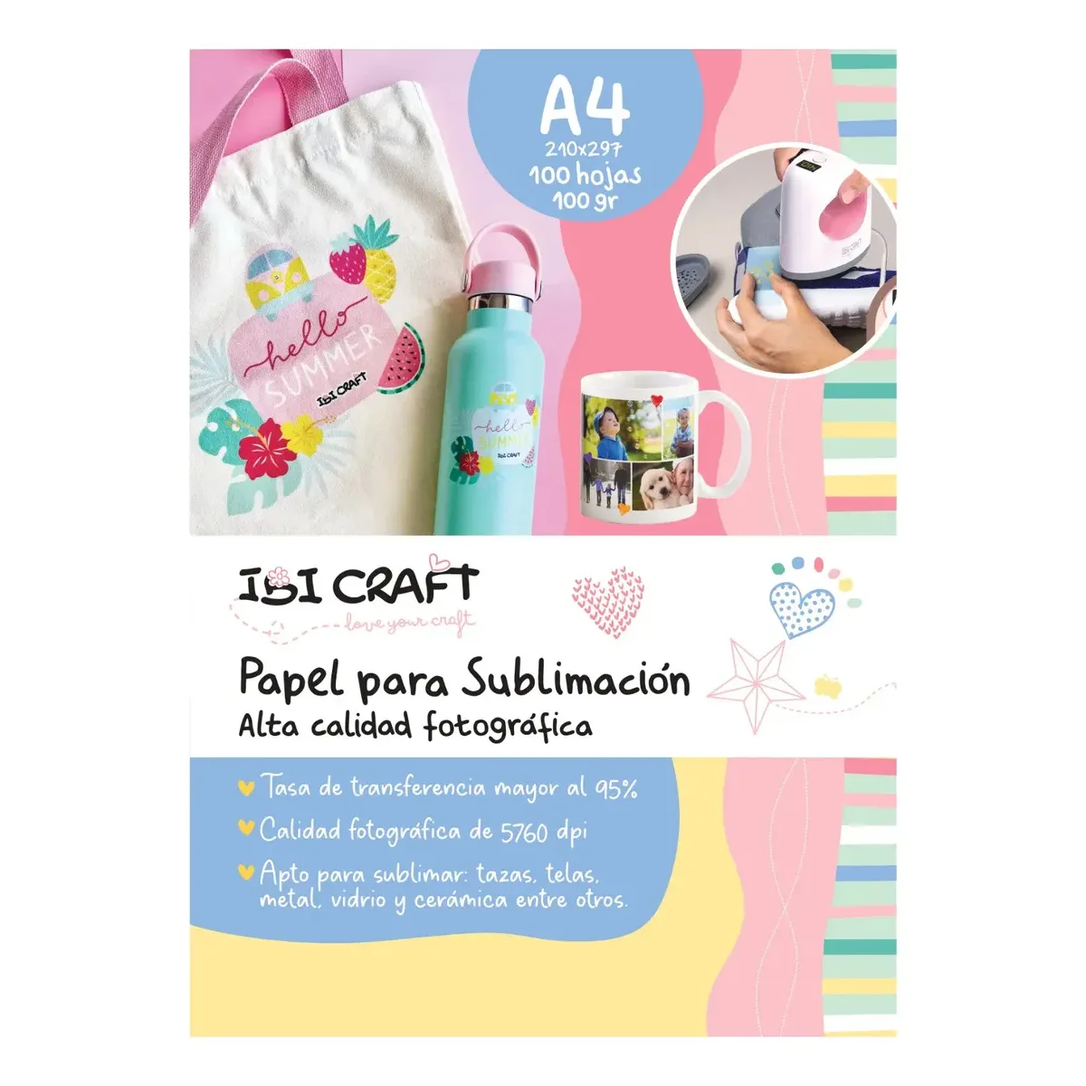 Papel para Sublimacion x100 hojas A4 - Ibi Craft