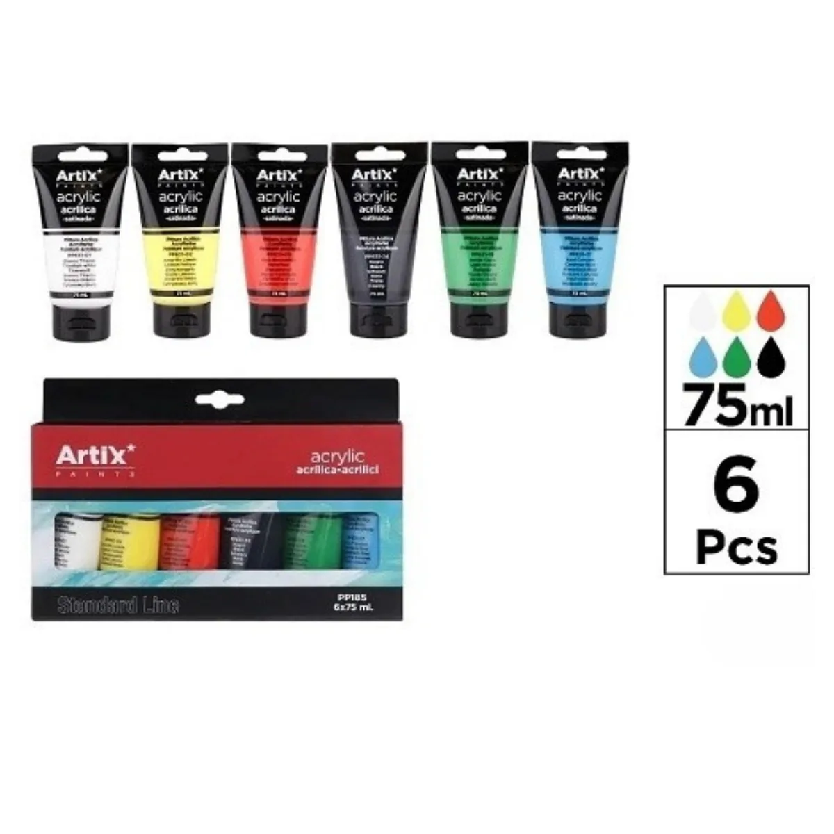 Pintura Acrilica x6 Colores - 75ml Artix