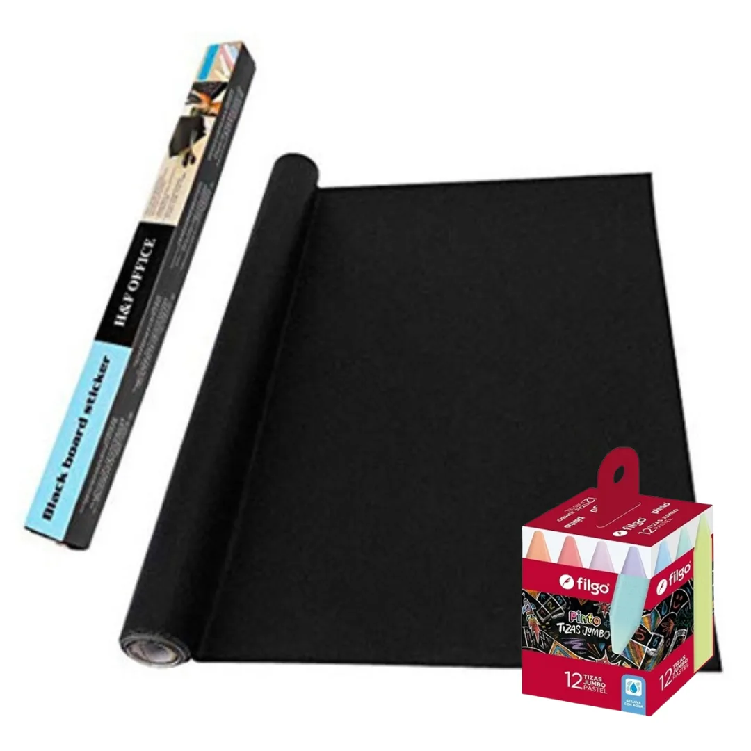 Pizarron Vinilo Autoadhesivo Negro + Tizas Jumbo