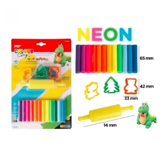 Plasticina x12 Colores Neon con Moldes