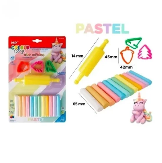 Plasticina x12 Colores Pasteles con Moldes
