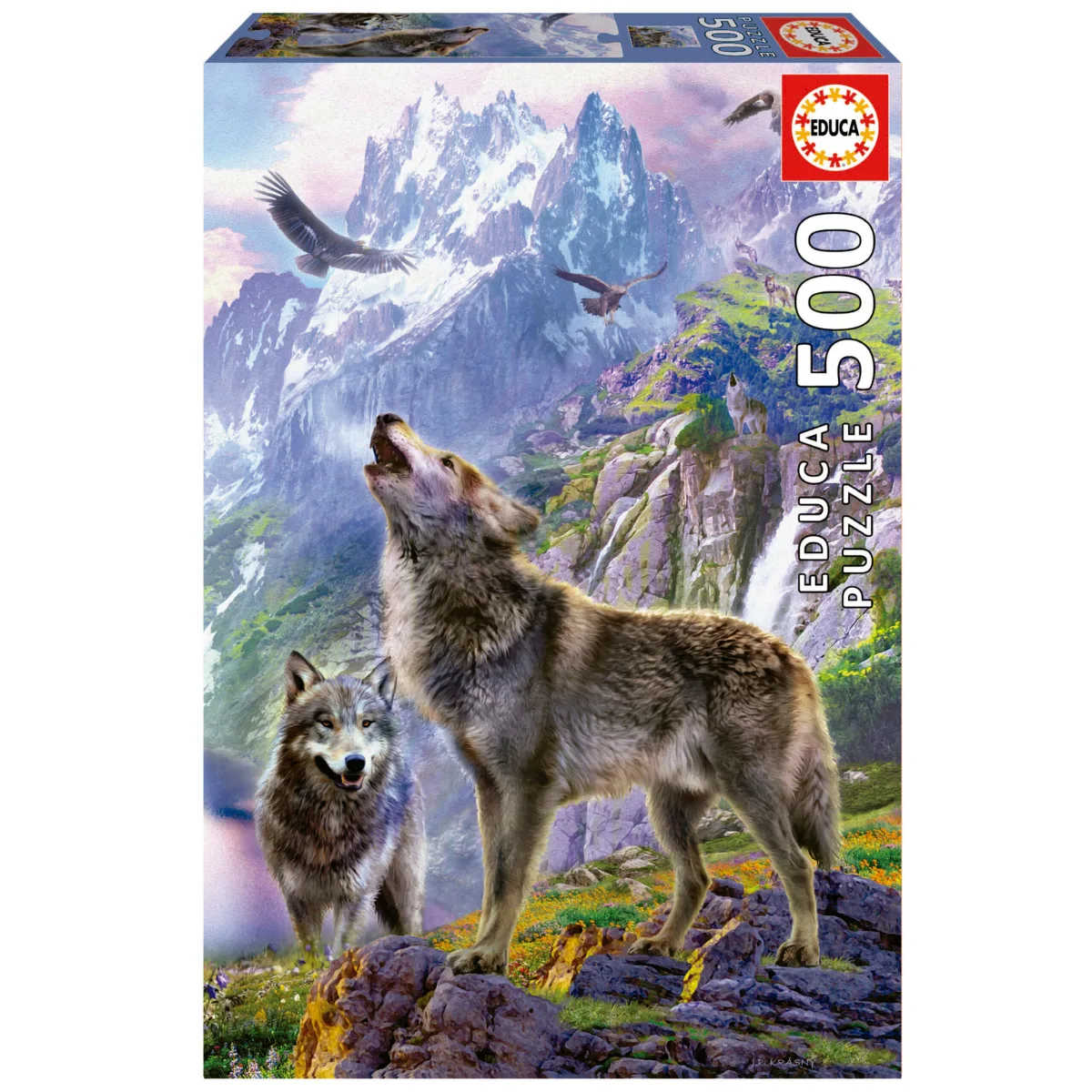 Puzzle Educa 500 Piezas - Lobo en las Rocas