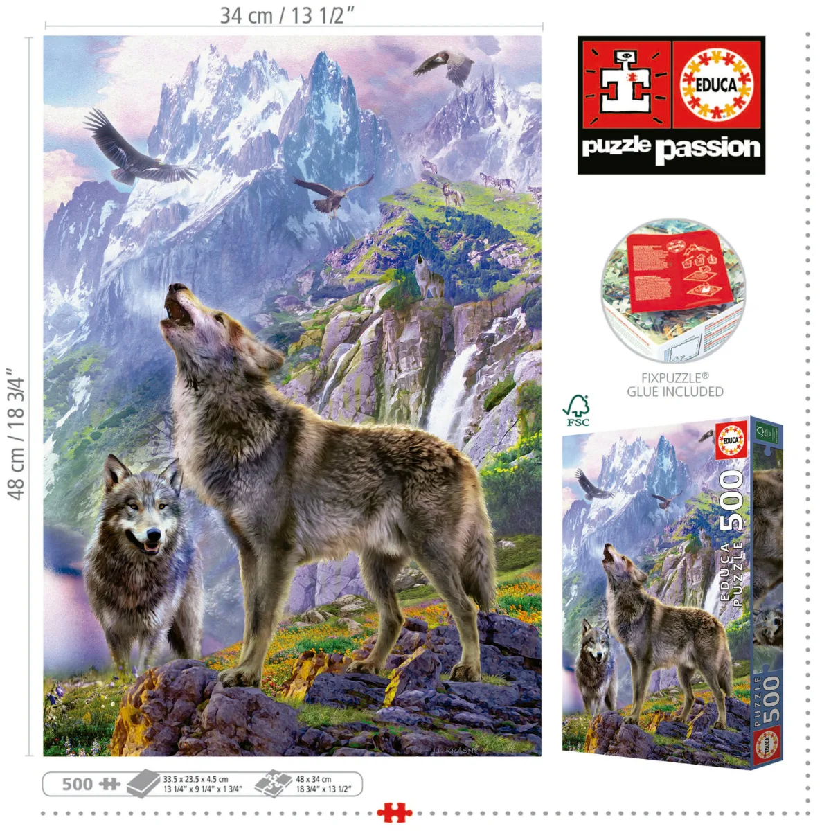 Puzzle Educa 500 Piezas - Lobo en las Rocas 3