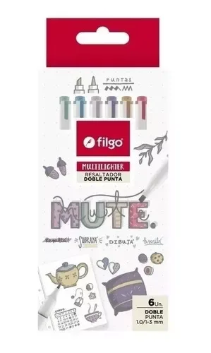 Resaltadores Doble Punta x6 Mute - Filgo