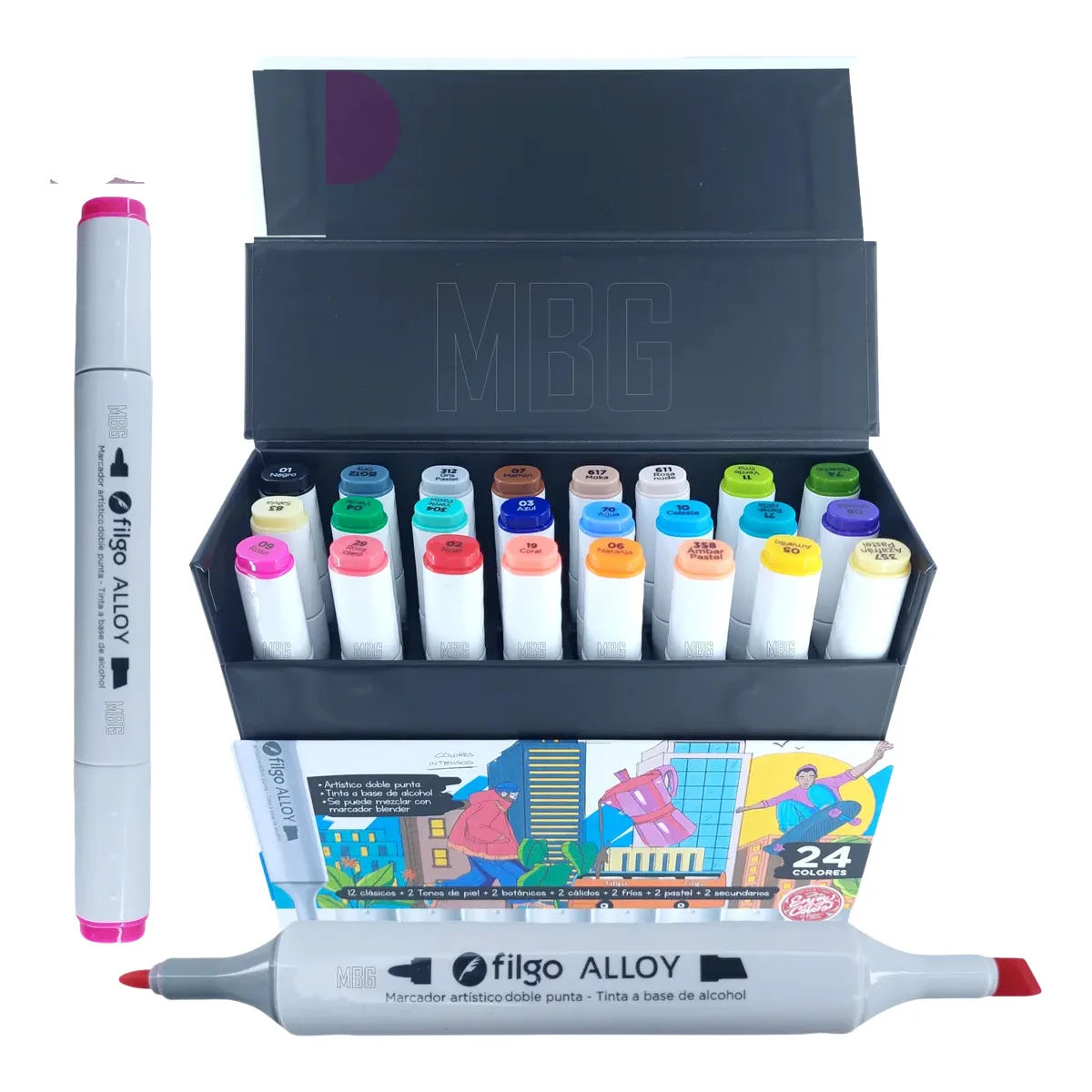 Set 24 Marcadores Filgo Alloy Sketch Doble Punta Estuche Magnetico