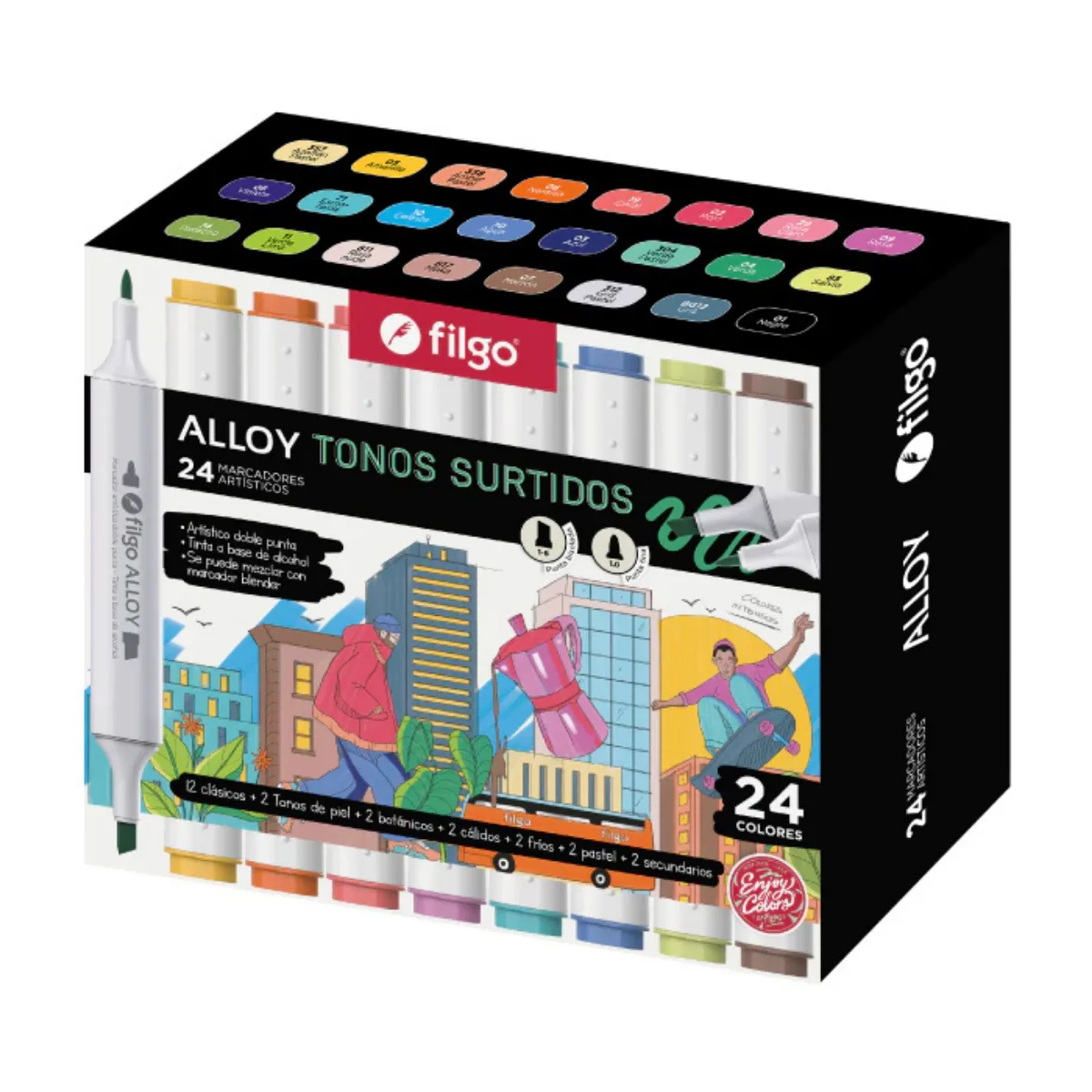 Set 24 Marcadores Filgo Alloy Sketch Doble Punta Estuche Magnetico