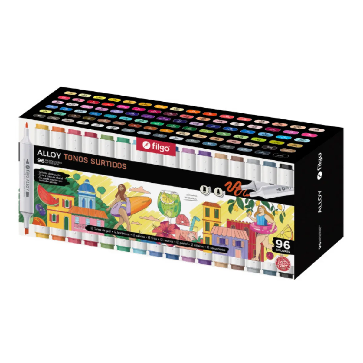 Set 96 Marcadores Filgo Alloy Sketch Doble Punta Estuche Magnetico