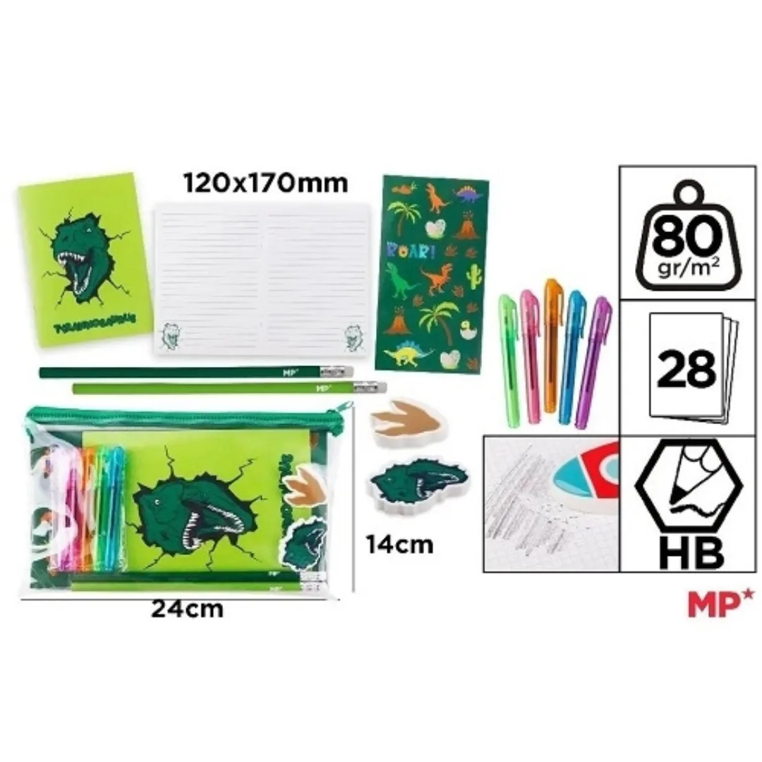 Set Papeleria con Stickers - Dinosaurios