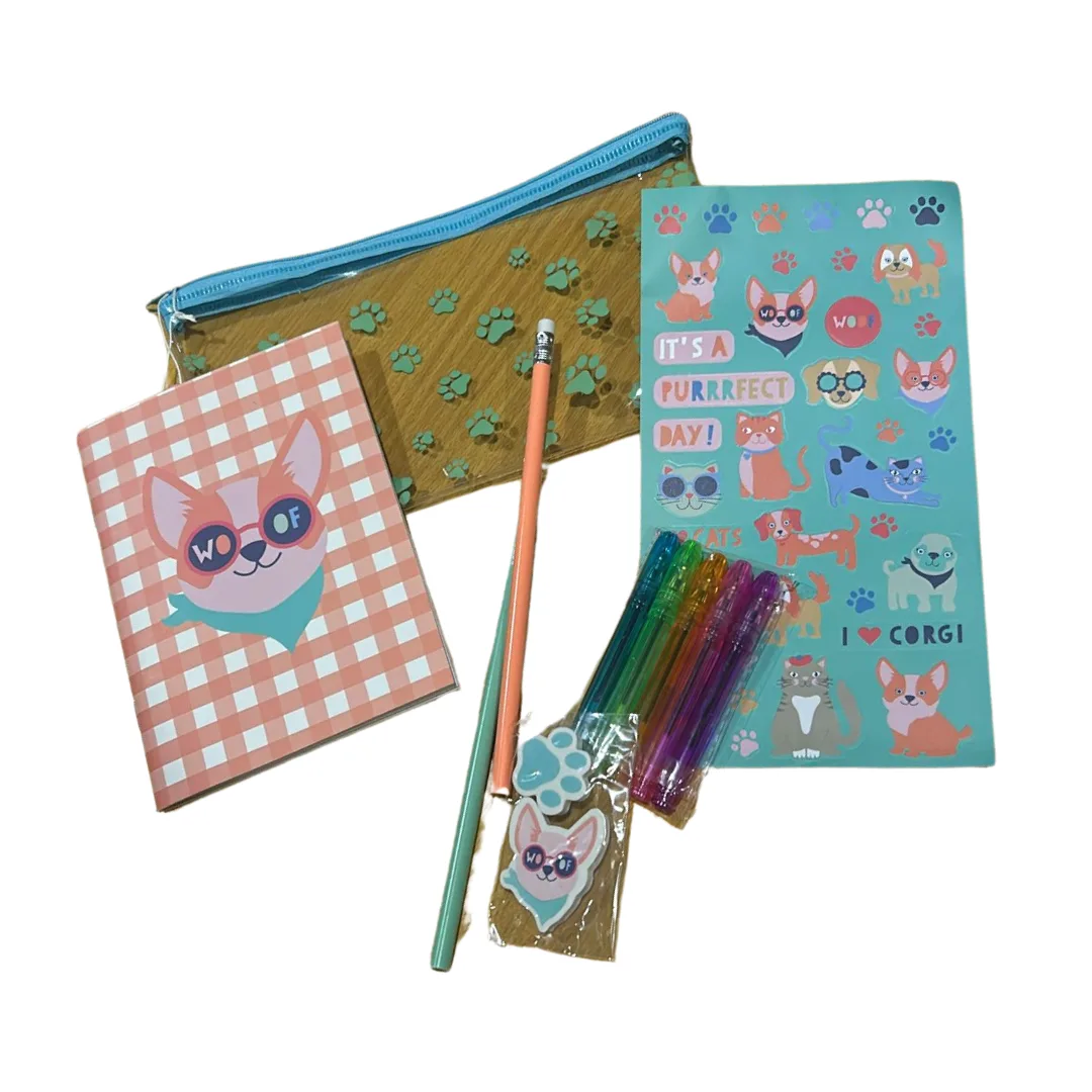 Set Papeleria con Stickers - Mascotas