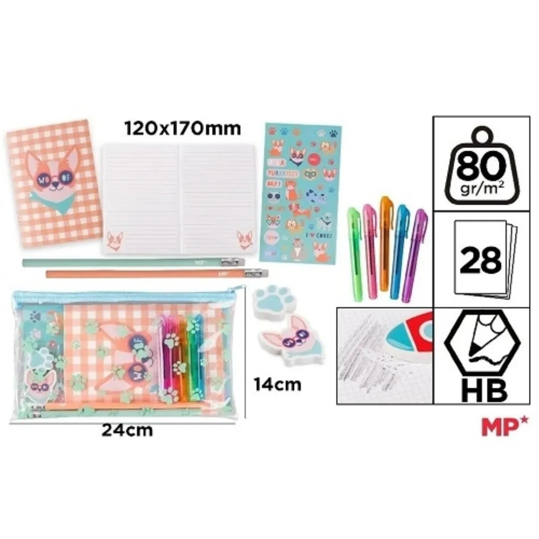 Set Papeleria con Stickers - Mascotas