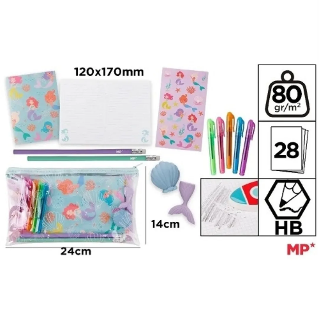 Set Papeleria con Stickers - Sirenas