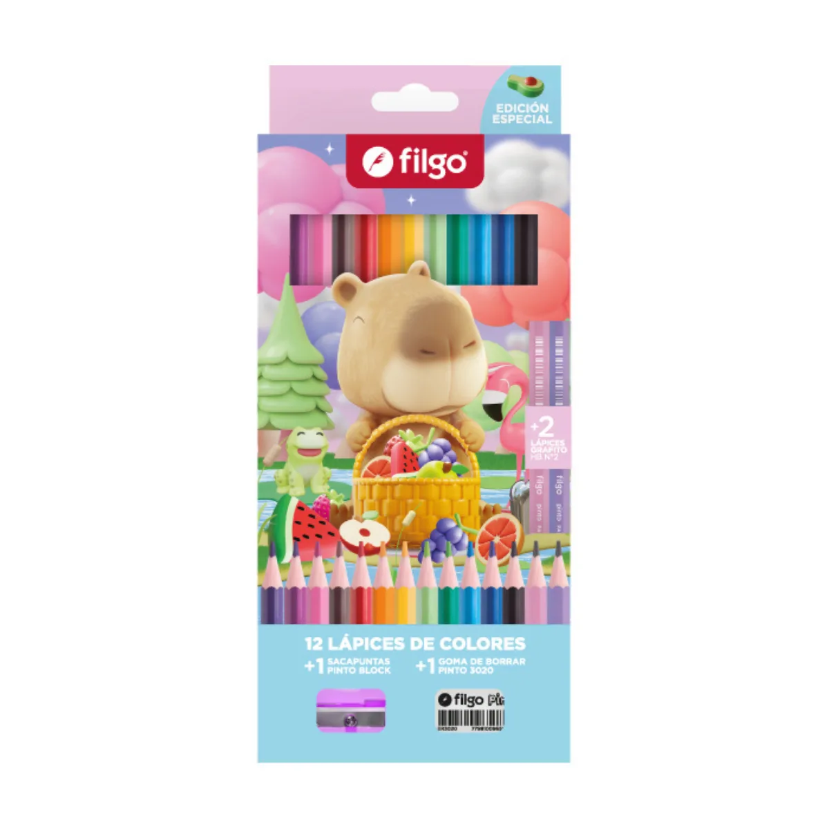 Set x12 Lapices de Colores + 2HB + Goma + Sacapuntas - Capibara