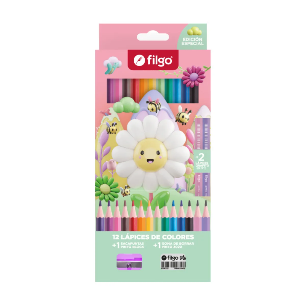 Set x12 Lapices de Colores + 2HB + Goma + Sacapuntas - Flor