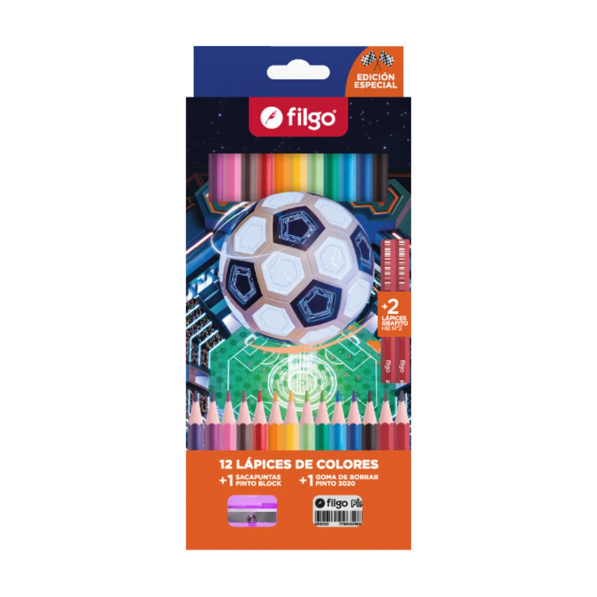 Set x12 Lapices de Colores + 2HB + Goma + Sacapuntas - Futbol