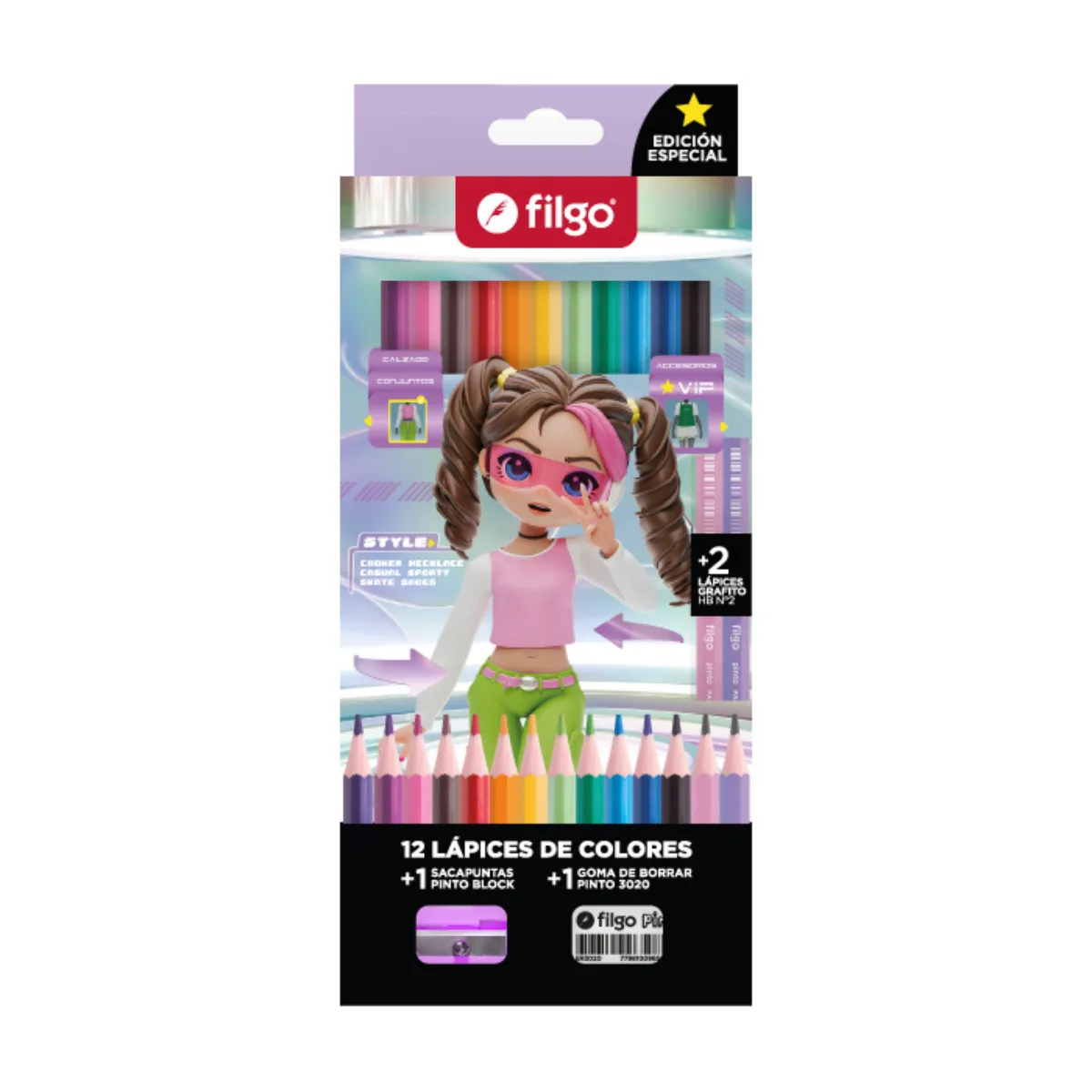 Set x12 Lapices de Colores + 2HB + Goma + Sacapuntas - Style
