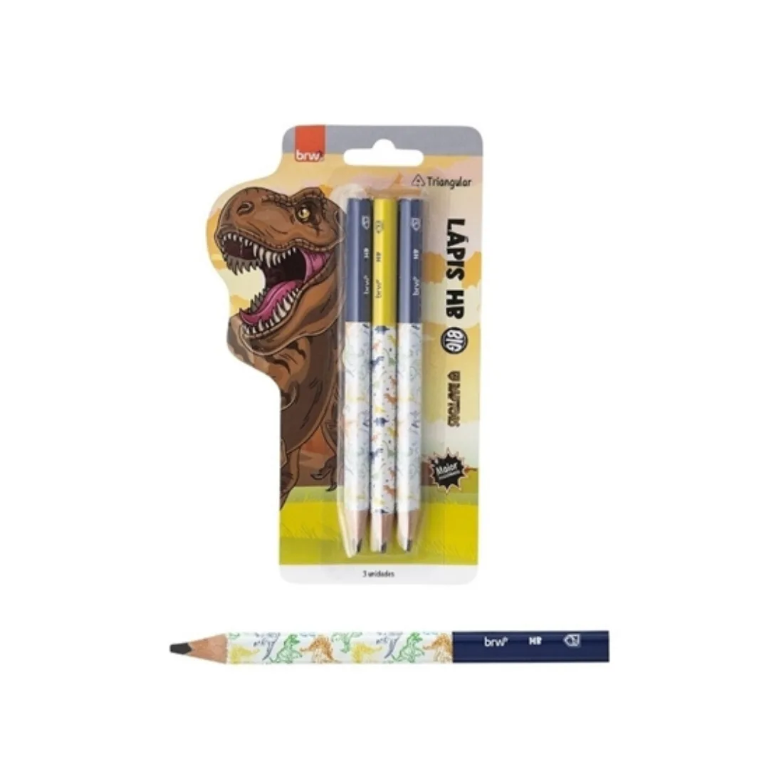 Set x3 Lapiz Jumbo Triangular HB - Dinosaurio
