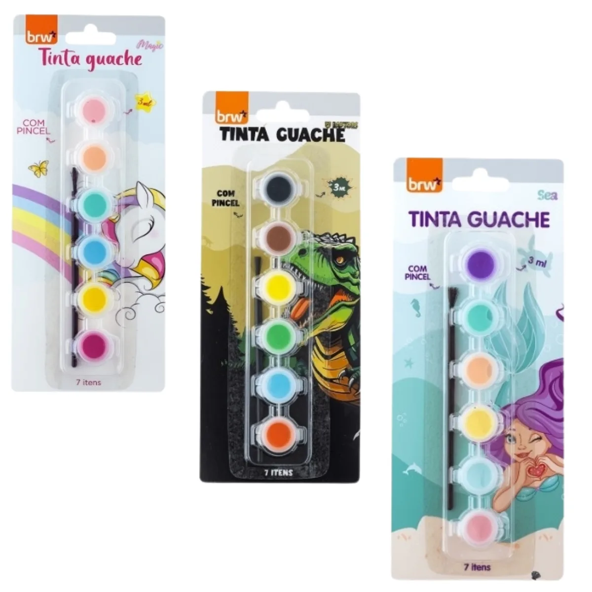 Temperas 3ml con Pincel x6 Colores - BRW